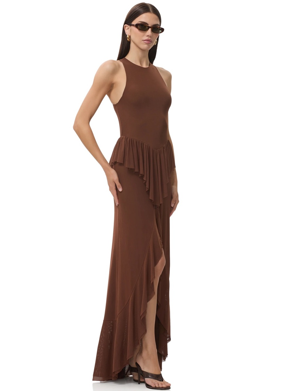 AFRM Brown High-Low Ruffle Maxi Dress - Picture 2 of 4